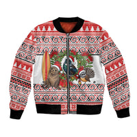 New Zealand Animal Christmas Bomber Jacket Maori Inspired Kowhaiwhai Patterns LT9 Unisex Red - Polynesian Pride