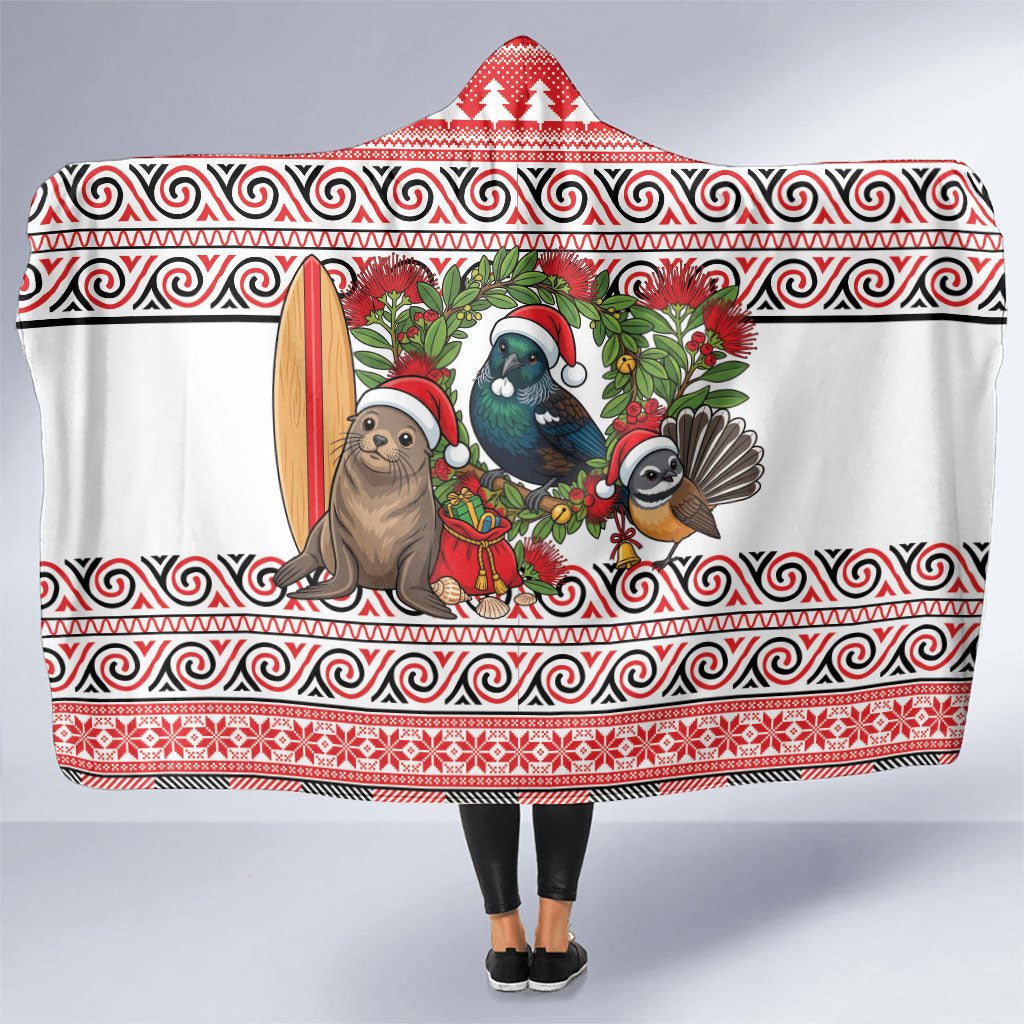 New Zealand Animal Christmas Hooded Blanket Maori Inspired Kowhaiwhai Patterns LT9 One Size Red - Polynesian Pride