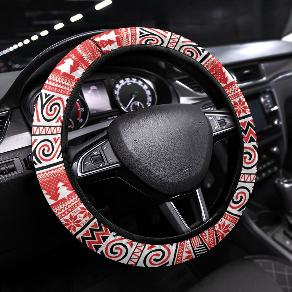New Zealand Animal Christmas Steering Wheel Cover Maori Inspired Kowhaiwhai Patterns LT9 Universal Fit Red - Polynesian Pride
