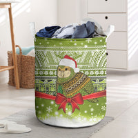 New Zealand Kakapo Christmas Laundry Basket Maori Inspired Knitted Patterns LT9 Green - Polynesian Pride