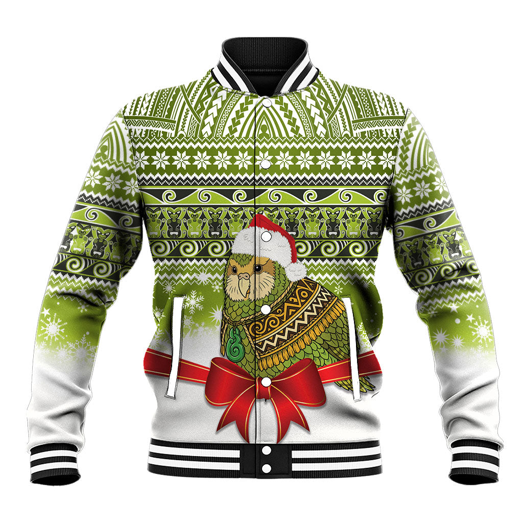 New Zealand Kakapo Christmas Baseball Jacket Maori Inspired Knitted Patterns LT9 Unisex Green - Polynesian Pride