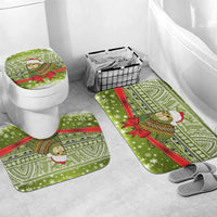 New Zealand Kakapo Christmas Bathroom Set Maori Inspired Knitted Patterns LT9 Mat Set Only (3 pcs) One Size Green - Polynesian Pride