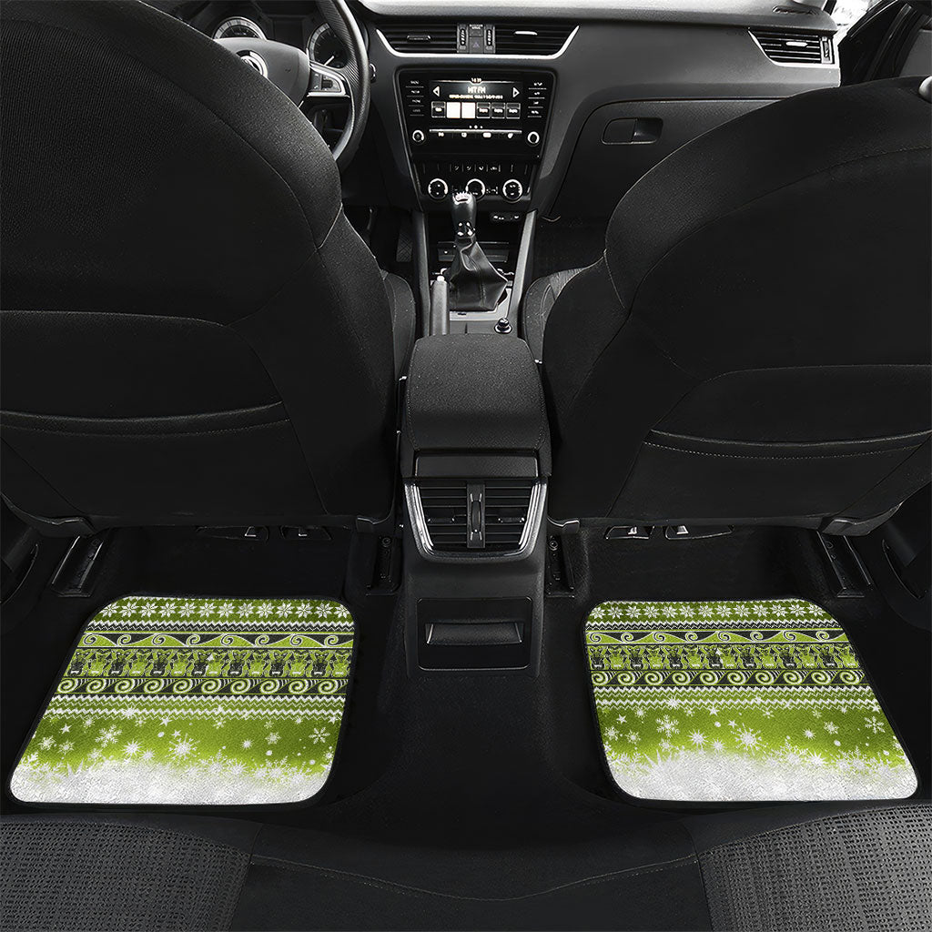 New Zealand Kakapo Christmas Car Mats Maori Inspired Knitted Patterns LT9 Set 2pcs - Back Green - Polynesian Pride