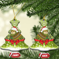 New Zealand Kakapo Christmas Ceramic Ornament Maori Inspired Knitted Patterns LT9 Christmas Tree Green - Polynesian Pride
