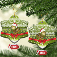 New Zealand Kakapo Christmas Ceramic Ornament Maori Inspired Knitted Patterns LT9 Snow Flake Green - Polynesian Pride