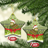 New Zealand Kakapo Christmas Ceramic Ornament Maori Inspired Knitted Patterns LT9 Star Green - Polynesian Pride