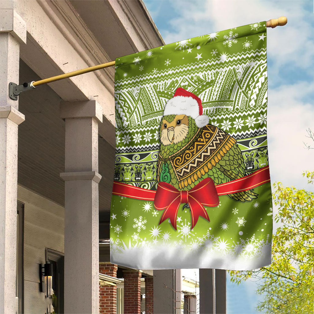 New Zealand Kakapo Christmas Garden Flag Maori Inspired Knitted Patterns LT9 House Flag Green - Polynesian Pride