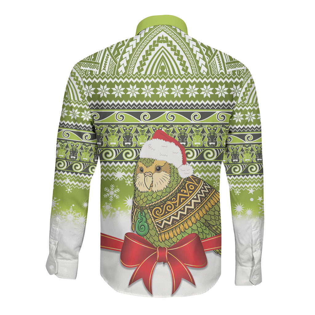New Zealand Kakapo Christmas Long Sleeve Button Shirt Maori Inspired Knitted Patterns LT9 - Polynesian Pride