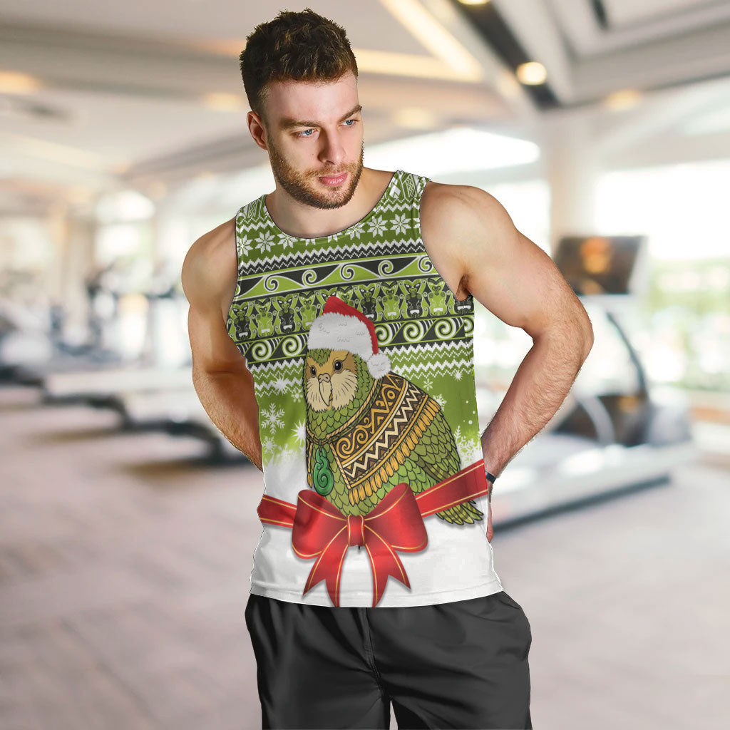 New Zealand Kakapo Christmas Men Tank Top Maori Inspired Knitted Patterns LT9 Green - Polynesian Pride