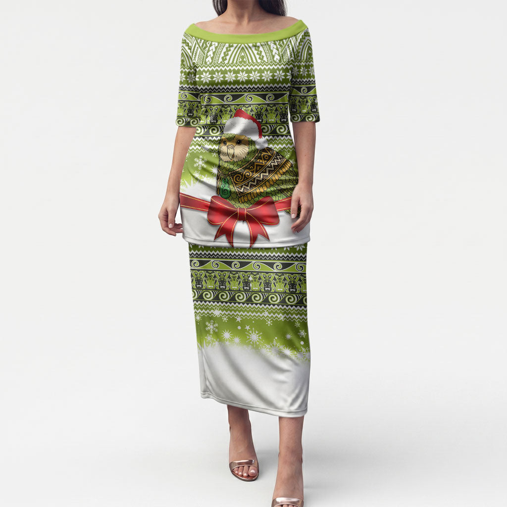 New Zealand Kakapo Christmas Puletasi Maori Inspired Knitted Patterns LT9 Long Dress Green - Polynesian Pride