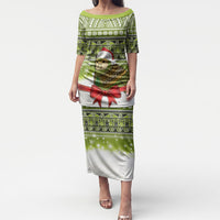 New Zealand Kakapo Christmas Puletasi Maori Inspired Knitted Patterns LT9 Long Dress Green - Polynesian Pride