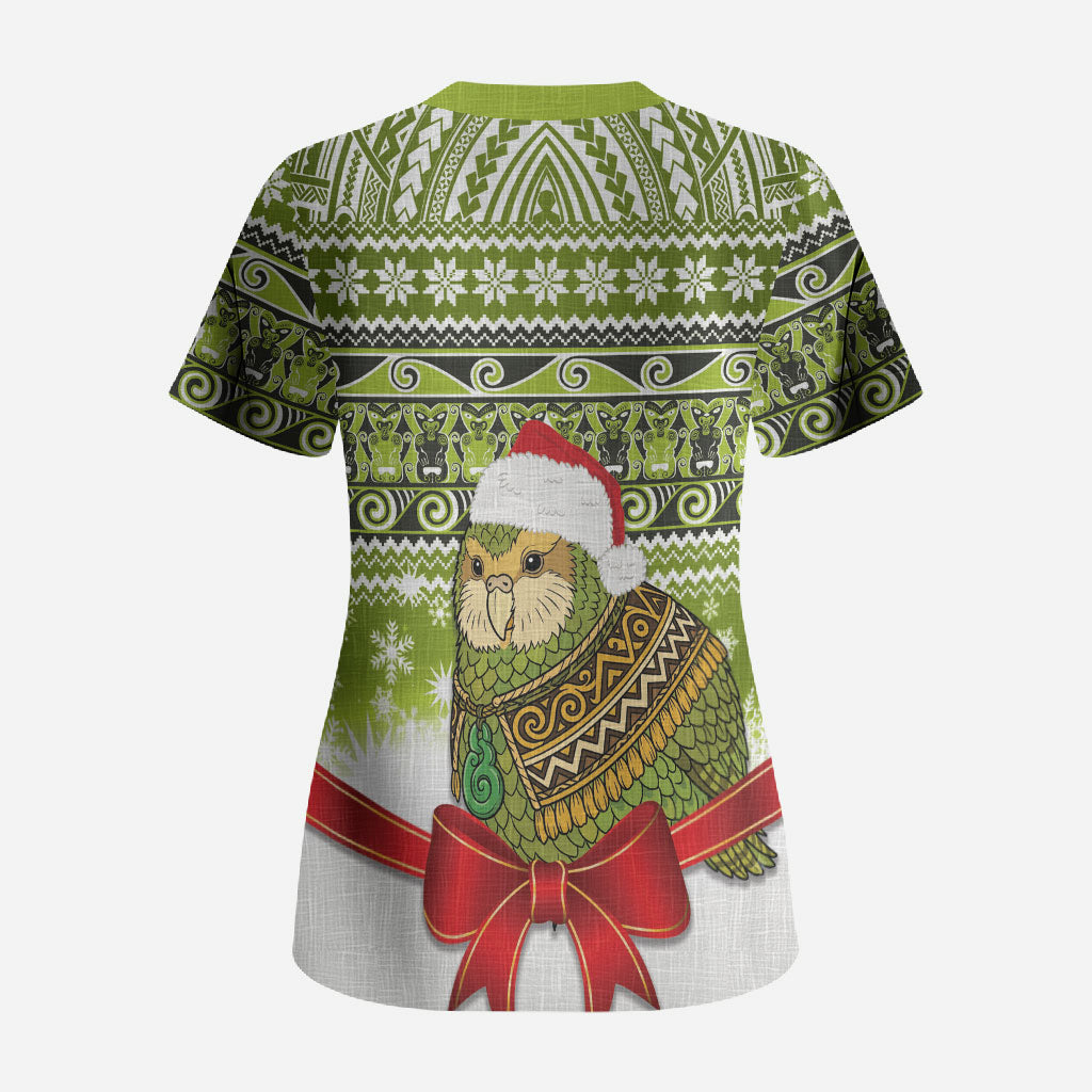 New Zealand Kakapo Christmas Scrub Top Maori Inspired Knitted Patterns LT9 - Polynesian Pride