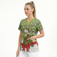 New Zealand Kakapo Christmas Scrub Top Maori Inspired Knitted Patterns LT9 - Polynesian Pride