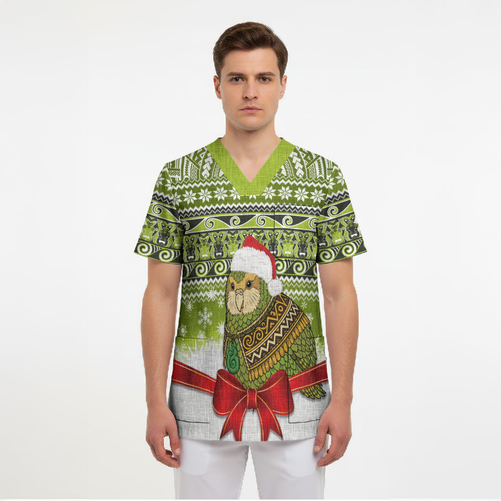 New Zealand Kakapo Christmas Scrub Top Maori Inspired Knitted Patterns LT9 - Polynesian Pride