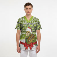 New Zealand Kakapo Christmas Scrub Top Maori Inspired Knitted Patterns LT9 - Polynesian Pride