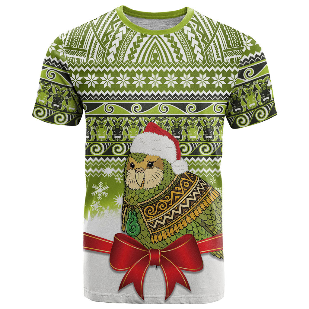 New Zealand Kakapo Christmas T Shirt Maori Inspired Knitted Patterns LT9 Green - Polynesian Pride