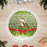 New Zealand Kakapo Christmas Tree Skirt Maori Inspired Knitted Patterns LT9 Fringed Green - Polynesian Pride