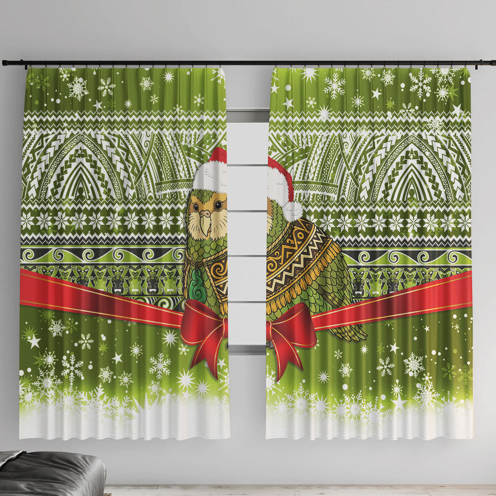 New Zealand Kakapo Christmas Window Curtain Maori Inspired Knitted Patterns LT9 With Hooks Green - Polynesian Pride