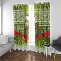 New Zealand Kakapo Christmas Window Curtain Maori Inspired Knitted Patterns LT9 With Grommets Green - Polynesian Pride