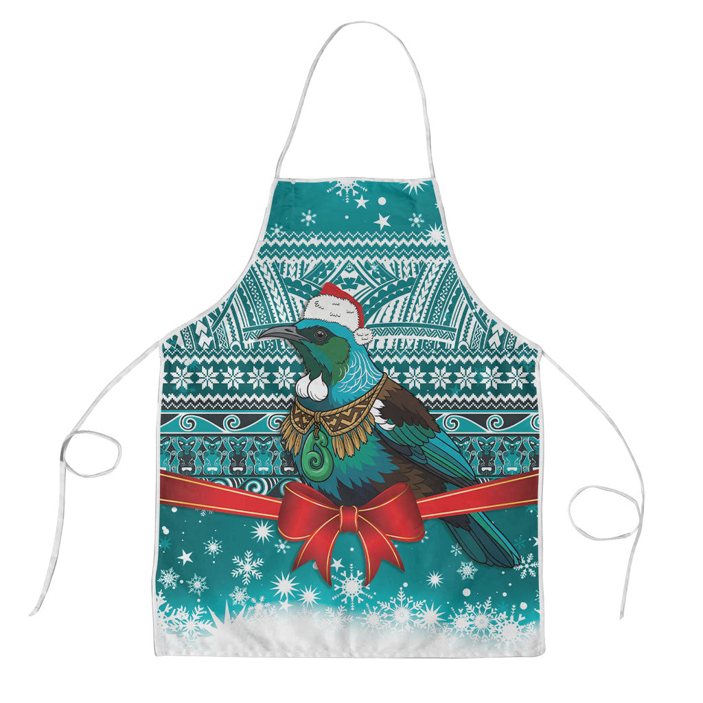 New Zealand Tui Bird Christmas Apron Maori Inspired Knitted Patterns LT9 Turquoise - Polynesian Pride