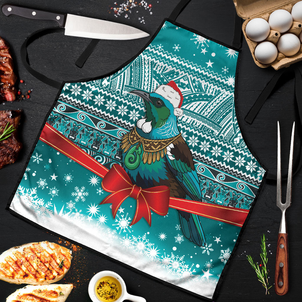New Zealand Tui Bird Christmas Apron Maori Inspired Knitted Patterns LT9 Turquoise - Polynesian Pride