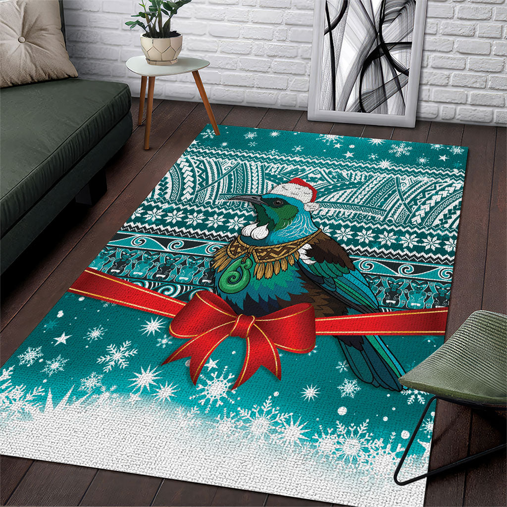 New Zealand Tui Bird Christmas Area Rug Maori Inspired Knitted Patterns LT9 Turquoise - Polynesian Pride