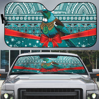 New Zealand Tui Bird Christmas Auto Sun Shade Maori Inspired Knitted Patterns LT9 Turquoise - Polynesian Pride