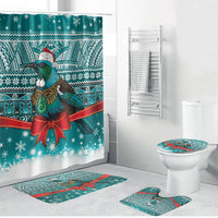 New Zealand Tui Bird Christmas Bathroom Set Maori Inspired Knitted Patterns LT9 Bathroom Set (4 pcs) Turquoise - Polynesian Pride