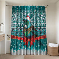 New Zealand Tui Bird Christmas Bathroom Set Maori Inspired Knitted Patterns LT9 Shower Curtain Only Turquoise - Polynesian Pride