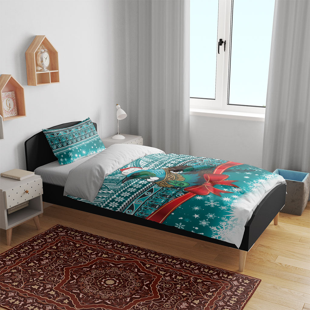 New Zealand Tui Bird Christmas Bedding Set Maori Inspired Knitted Patterns LT9 - Polynesian Pride