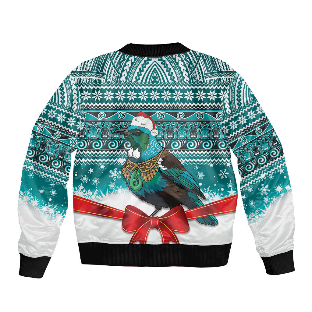 New Zealand Tui Bird Christmas Bomber Jacket Maori Inspired Knitted Patterns LT9 - Polynesian Pride