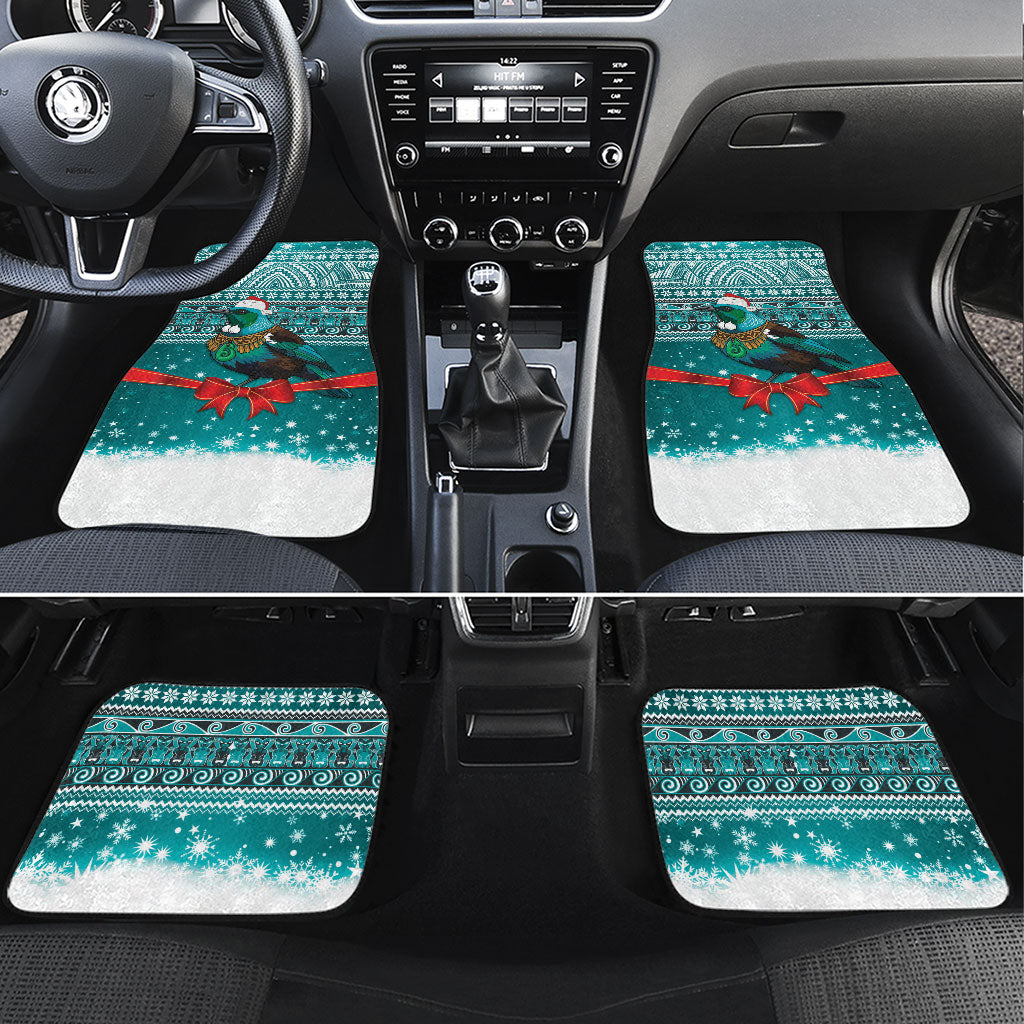 New Zealand Tui Bird Christmas Car Mats Maori Inspired Knitted Patterns LT9 Set 4pcs Turquoise - Polynesian Pride