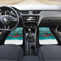 New Zealand Tui Bird Christmas Car Mats Maori Inspired Knitted Patterns LT9 Set 2pcs - Front Turquoise - Polynesian Pride