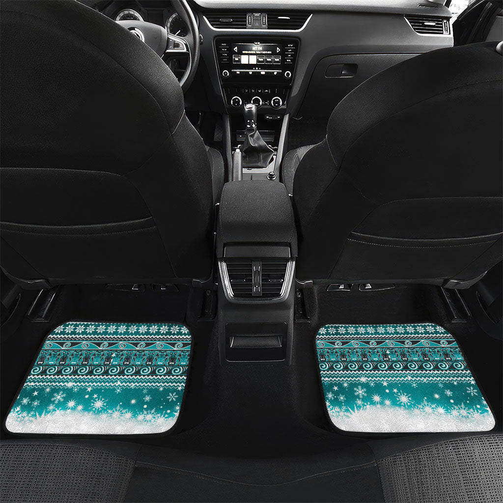 New Zealand Tui Bird Christmas Car Mats Maori Inspired Knitted Patterns LT9 Set 2pcs - Back Turquoise - Polynesian Pride