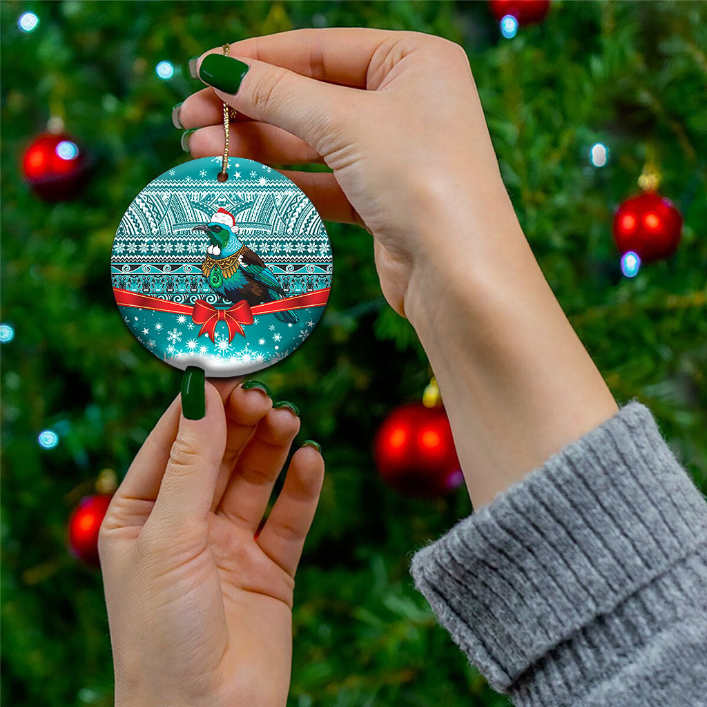 New Zealand Tui Bird Christmas Ceramic Ornament Maori Inspired Knitted Patterns LT9 - Polynesian Pride