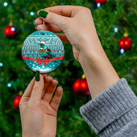 New Zealand Tui Bird Christmas Ceramic Ornament Maori Inspired Knitted Patterns LT9 - Polynesian Pride
