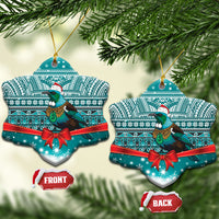 New Zealand Tui Bird Christmas Ceramic Ornament Maori Inspired Knitted Patterns LT9 Snow Flake Turquoise - Polynesian Pride