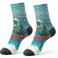 New Zealand Tui Bird Christmas Crew Socks Maori Inspired Knitted Patterns LT9 - Polynesian Pride