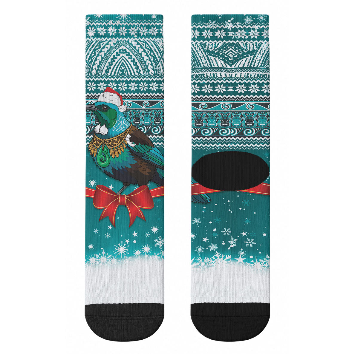 New Zealand Tui Bird Christmas Crew Socks Maori Inspired Knitted Patterns LT9 - Polynesian Pride