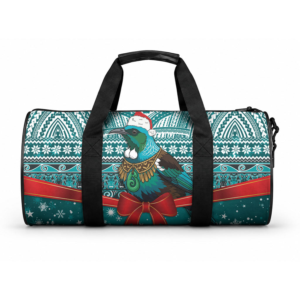 New Zealand Tui Bird Christmas Duffle Bag Maori Inspired Knitted Patterns LT9 One size Turquoise - Polynesian Pride