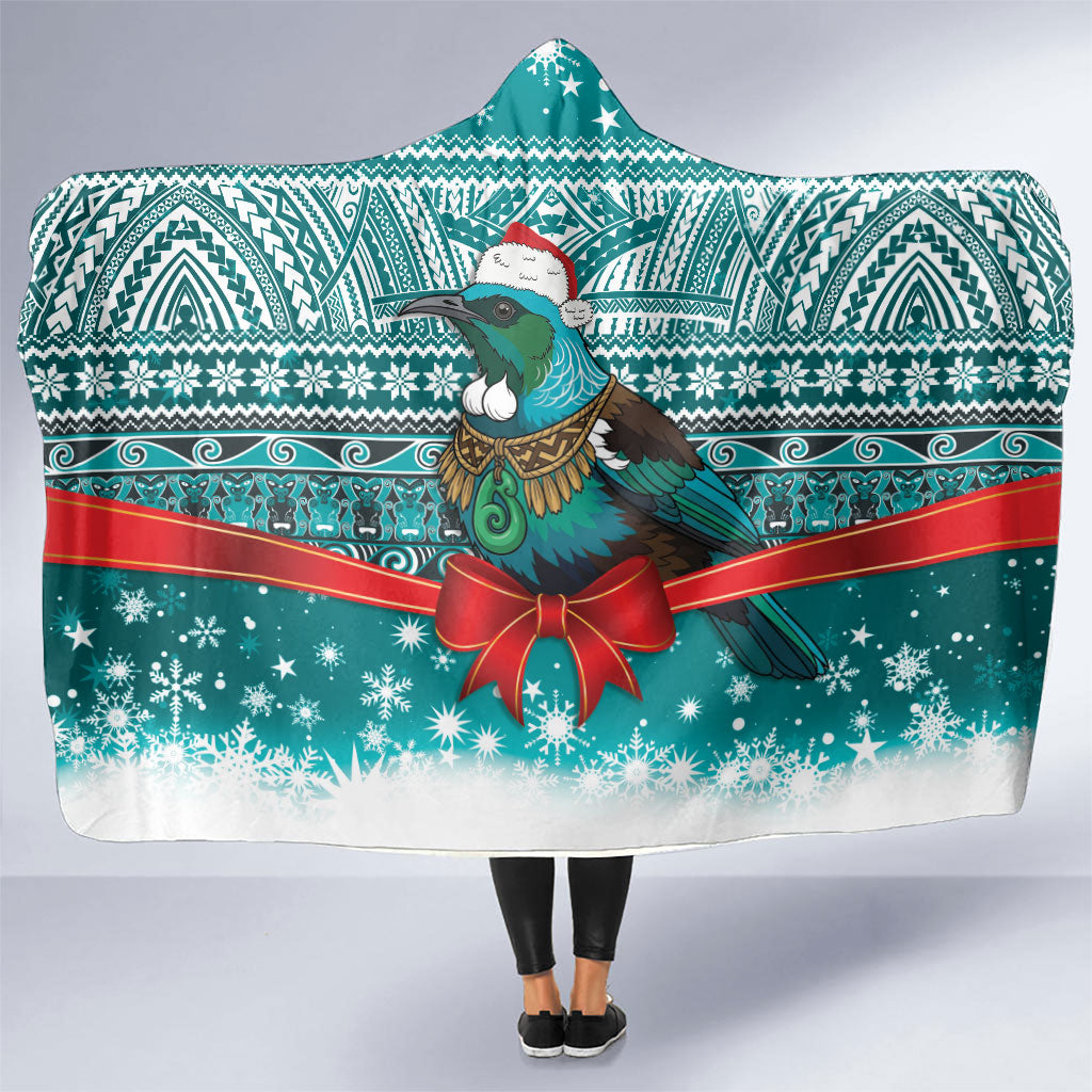 New Zealand Tui Bird Christmas Hooded Blanket Maori Inspired Knitted Patterns LT9 One Size Turquoise - Polynesian Pride