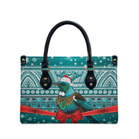 New Zealand Tui Bird Christmas Leather Bag Maori Inspired Knitted Patterns LT9 - Polynesian Pride