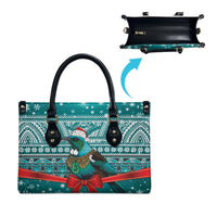 New Zealand Tui Bird Christmas Leather Bag Maori Inspired Knitted Patterns LT9 - Polynesian Pride