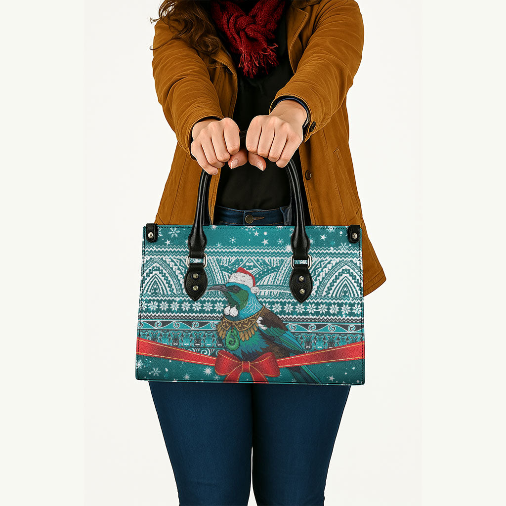 New Zealand Tui Bird Christmas Leather Bag Maori Inspired Knitted Patterns LT9 - Polynesian Pride