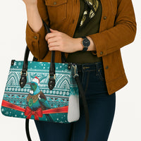 New Zealand Tui Bird Christmas Leather Bag Maori Inspired Knitted Patterns LT9 - Polynesian Pride