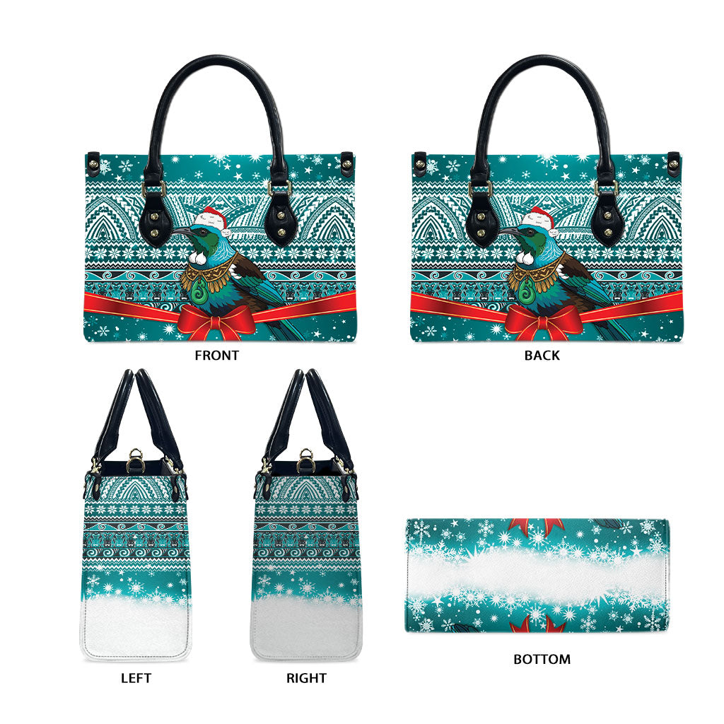 New Zealand Tui Bird Christmas Leather Bag Maori Inspired Knitted Patterns LT9 - Polynesian Pride