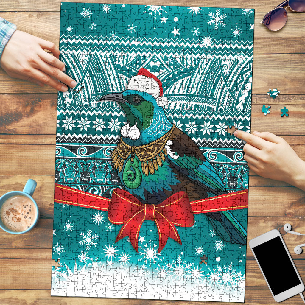 New Zealand Tui Bird Christmas Puzzle Maori Inspired Knitted Patterns LT9 Turquoise - Polynesian Pride