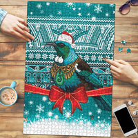 New Zealand Tui Bird Christmas Puzzle Maori Inspired Knitted Patterns LT9 Turquoise - Polynesian Pride