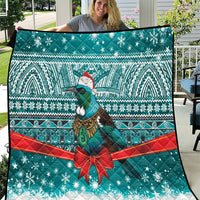 New Zealand Tui Bird Christmas Quilt Maori Inspired Knitted Patterns LT9 Turquoise - Polynesian Pride