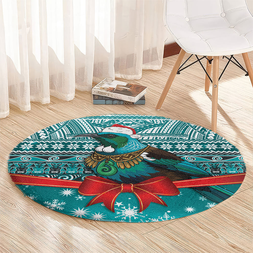 New Zealand Tui Bird Christmas Round Carpet Maori Inspired Knitted Patterns LT9 - Polynesian Pride